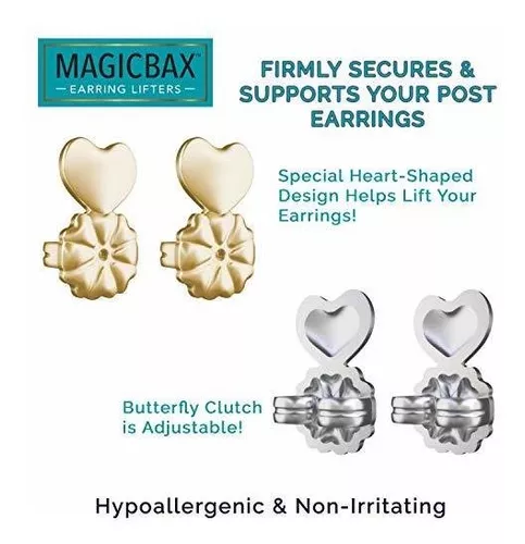 Magic Bax Earring Lifters - 2 Pairs of Adjustable Hypoallergenic Earring  Lifts (1 Pair of Sterling Silver Plated and 1 Pair of 18K Gold Plated) As