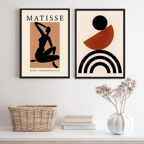 Kit 2 Quadros Marrom/preto Matisse 24x18cm - Madeira Branca