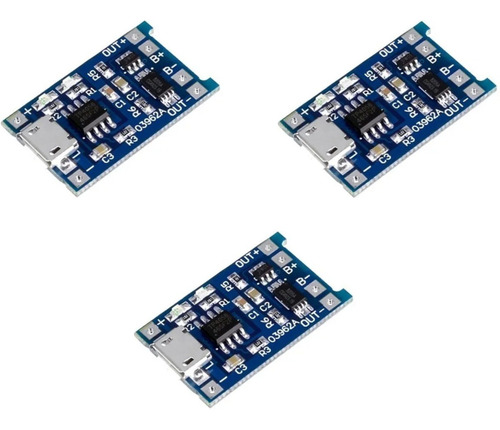 Modulo De Carga Tp4056 Bateria 18650 Micro Usb 5v - Pack X3