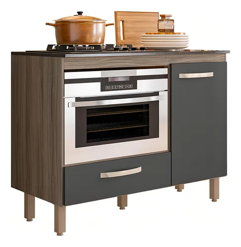 Balcão​ De Cozinha Para Cooktop Fit 1 Porta 1 Gaveta Cinza