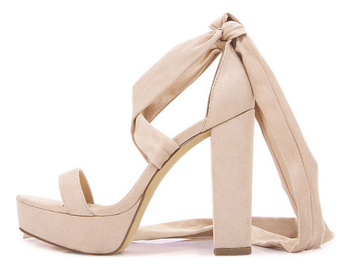 Sandalias De Ante Impermeables Con Tacón En Bloque Y Tiras