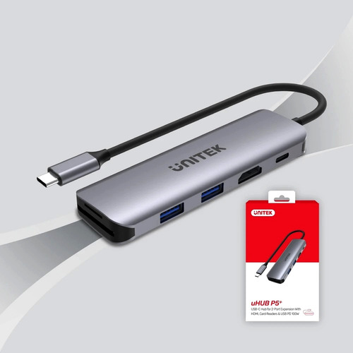 Hub Usb-c P5+ (6 En 1) 2 Puertos Usb 3.1+hdmi+usb-c+tarjetas
