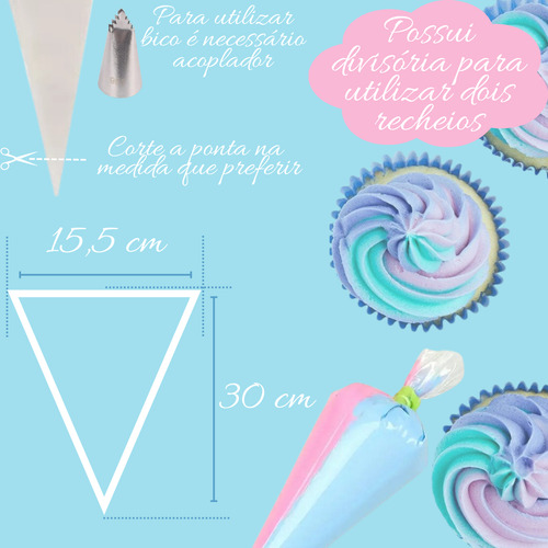 20 Sacos Confeitar Mangas C/ Divisória Dois Recheios Duplo
