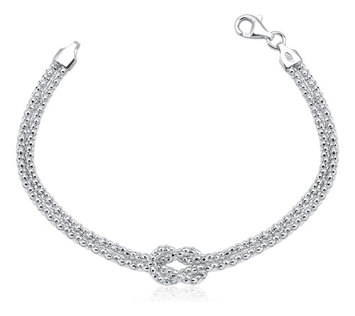 Pulseira Feminina De Prata 925 Pipoca Diamantada Entrelaçada Diâmetro 19 cm