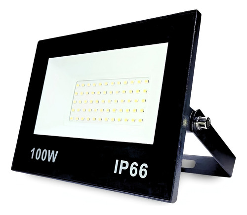 Refletor Led 100w Ip66 Branco Frio Prova D'água 6500k Holofote Carcaça Preta Jardim Potente E Economico Commlite