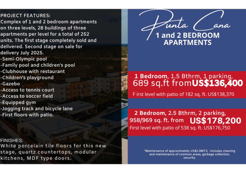 Apto. Venta 1 Y 2 Hab. Costa Bavaro Nuevos Desde Us. 128,995