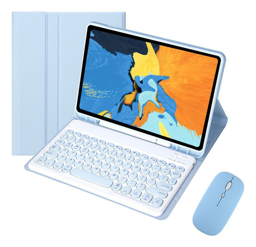 Capa Para iPad Geração 9/8/7 Com Teclado E Mouse Redondo Cor Branco Ice Blue + Round Cap Keyboard+mouse