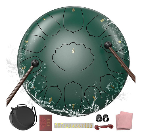 Tambor De Lluvia Mengbei 30 Cm Verde Con Mazos Y Libro