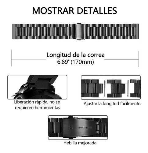 Imagen 4 de 10 de Correa De Acero Inoxidable Para Huawei Watch Gt/gt2 22/20mm