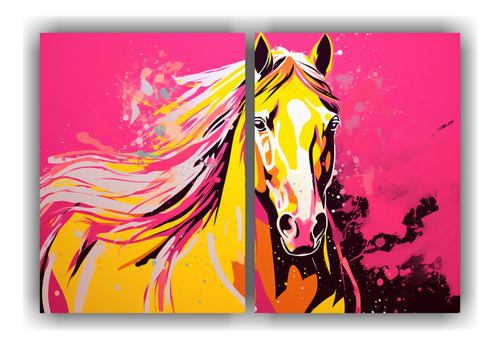 60x40cm Cuadro Clydesdale Horse Amarillo Y Rosa Flores