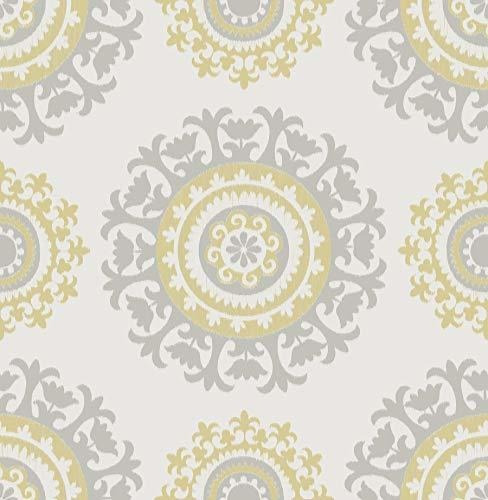 Papel Tapiz - Nuwallpaper Nu1652 Grey And Yellow Suzani Peel