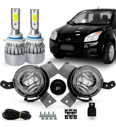 Kit Farol De Milha Fiesta 2007 08 2009 + Super Led 6000k