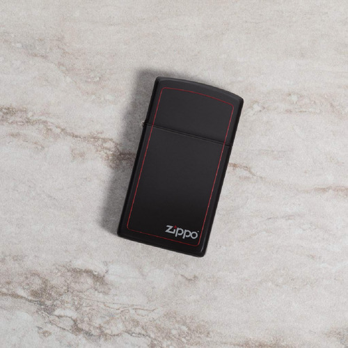 Imagen 7 de 10 de Encendedor Zippo Lighter Slim Black Matte Red Border Negro