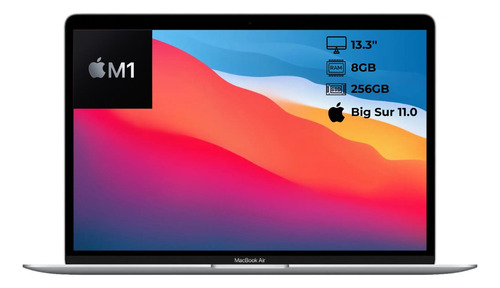 Notebook Apple Macbook Air 13.3 M1 8core 8gb 256gb Ssd Plata