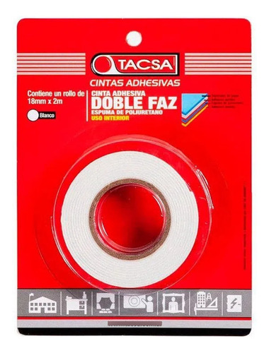 Cinta Doble Faz De Espuma Tacsa 18mm X 2mts Blanco Pack X 20