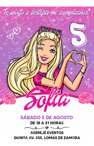 Invitación Digital Personalizada Cumpleaños Barbie Pelicula