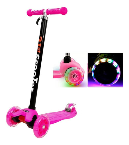 Patinete Regulável Infantil 3 Rodinhas Led Até 60kg Cor Rosa