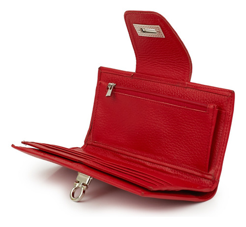 Billetera Mujer Cuero Monedero Tarjetero Briganti Hebilla Color Rojo