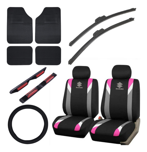 Cubreasiento Tela Rosa Logo Suzuki + Alfombras + Regalos 