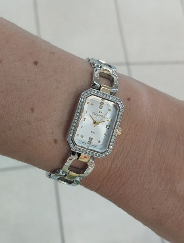 Relogio Technos Feminino Quadrado Pequeno Bicolor Elos Luxo