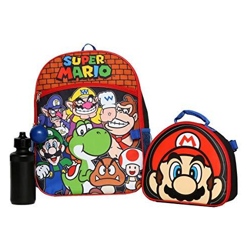 Set Maleta Escolar Con Lonchera Super Mario Bros Para