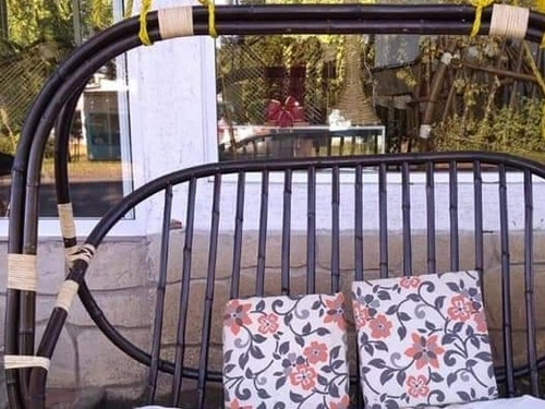 Silla Columpio Colgante Doble De Bambú Incluye 2 Cojines