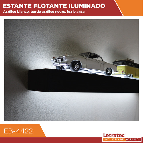 Estante Flotante Iluminado Borde Negro Eb-4422