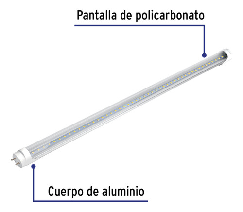 Tubo De Led T8 36 W Base G13 Pantalla Policarbonato, Volteck