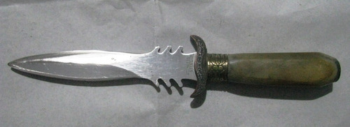 Cuchillo De Caceria Cabo Hueso Guarnicion Bronce Cobre Usa.