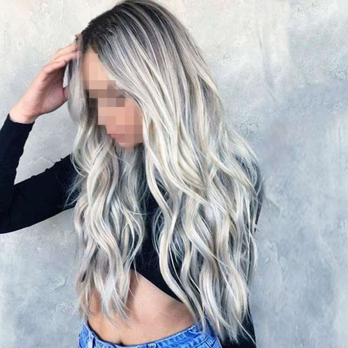 Peluca Larga Rizada Gris Degradado De Anime Para Mujer