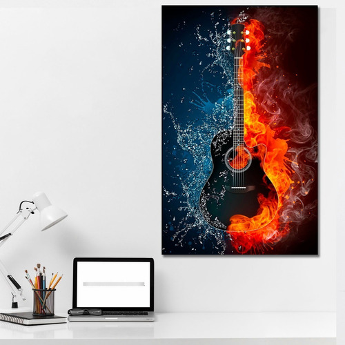 Cuadro Decorativo Musica Guitarra Fuego Y Agua (80x50 Cm)