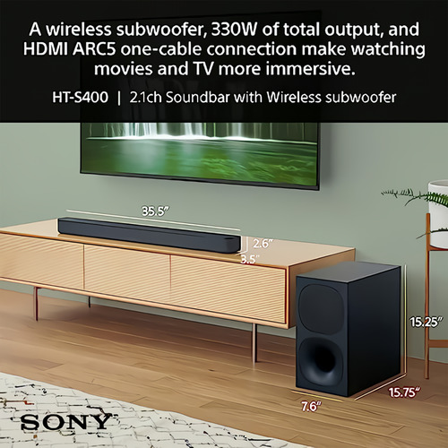 Barra De Sonido 2.1 Canales Sony Ht-s400 Altavoz Inalámbrico