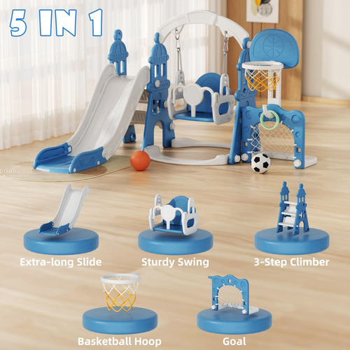 Juego De Toboganes Y Columpios Para Niños Pequeños De 1 A 3 Azul