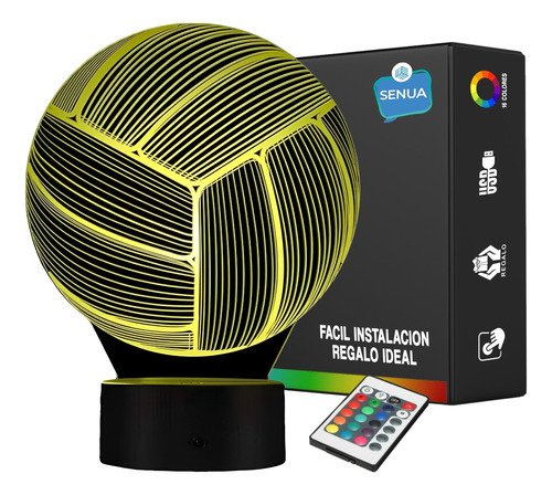 Lámpara De Noche Led 3d Balon Voleibol Regalo Holograma