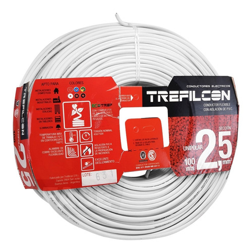 Cable Blanco Trefilcon 2,5mm Unipolar Instalación Obra 100mt