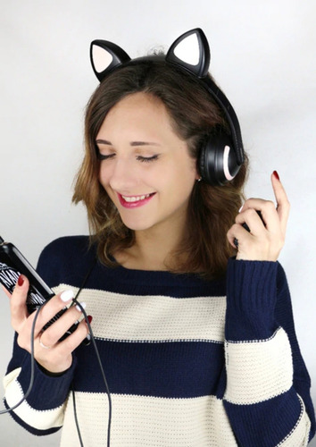 Headphone Orelha De Gato Com Led Bluetooth 5.0 Ear Cat Azul