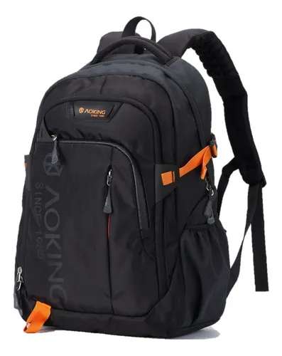 Mochila Estudiante Notebook Impermeable hombre mujer - SN57605 Color Negro Con Anaranjado