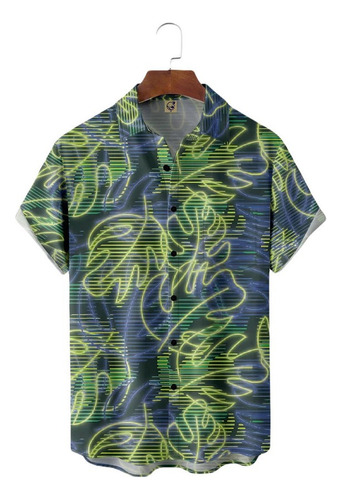 Camisa Hawaiana Unisex De Neón Con Forma De Hoja De Palma, C