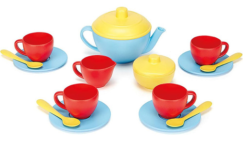 Juego De Té Green Toys, Azul/rojo/amarillo, 17 Piezas De Pin