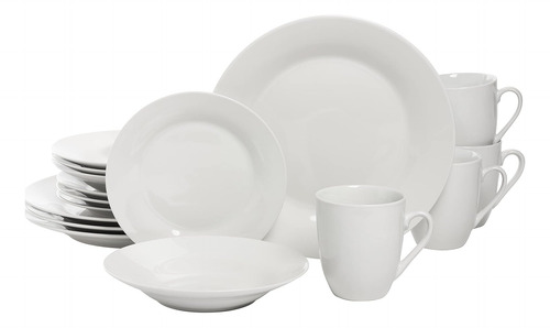 Set De Vajilla De 16 Piezas De Forma Redonda En Color Blanco
