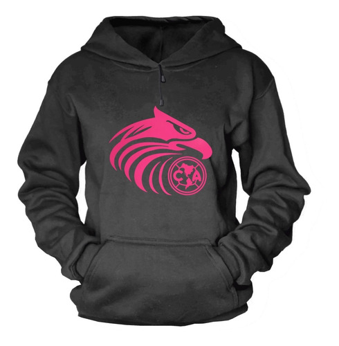 Sudadera Club América Águilas Unisex Hoodie Negra Logo Rosa