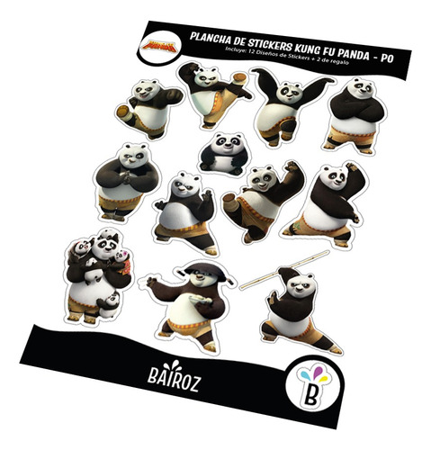 Plancha Sticker Autoadhesivos Laminado X 12u Kung Fu Panda