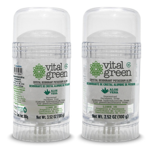 Vital Green Desodorante Cristal Con Aloe 100gr (paq 2 Unds)