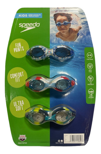 Kit X3 Gafas De Natación Speedo Para Niños Antiniebla 