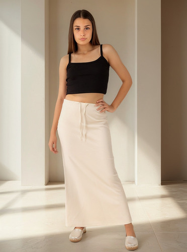 Falda Majo De Lino Tiro Alto Byh Jeans
