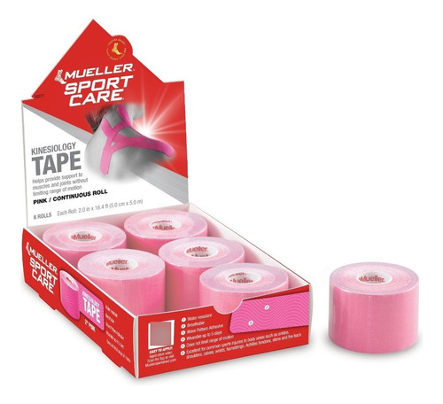 Cinta Kinesiológica Mueller Rosa Caja De 6 Rollos 5cm X 5m