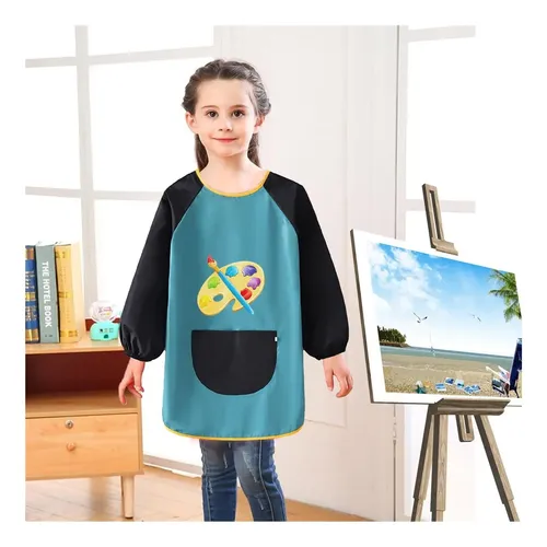 Delantal Impermeable Para Pintar De Niño – Mandil Escolar Resistente Al Agua, Con Puños Elásticos Y Bolsillo Frontal, Ideal Para Arte, Cocina Y Manualidades, Talla Para Altura 47-55 Pulgadas