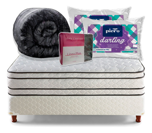 Combo Sommier Piero Resortes + Acolchado Sabanas Y Almohadas