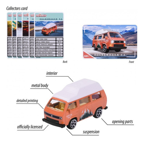 Majorette - Volkswagen T3 Camper Adventure Auto De 7,5 Cm