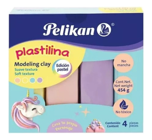 Imagen 2 de 3 de Plastilina Pelikan X 4 Colores 454 G. Pastel No Toxicas